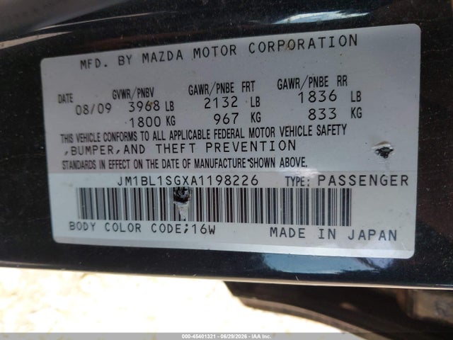 Продажа на аукционе авто 2010 Mazda Mazda3 I Sport, vin: JM1BL1SGXA1198226, номер лота: 45401321