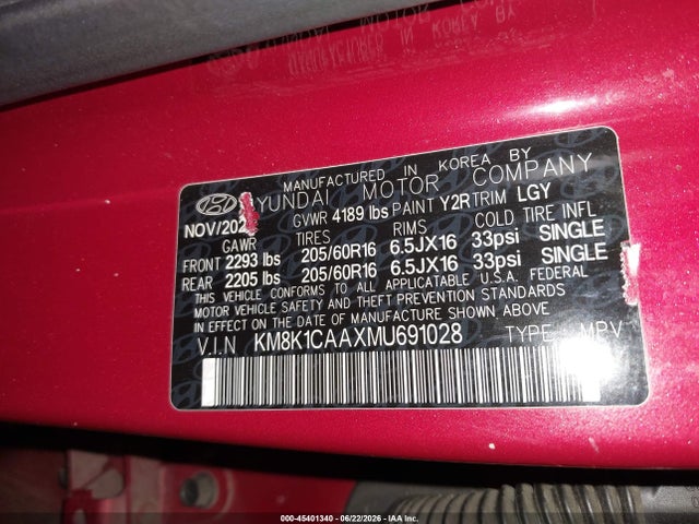 KM8K1CAAXMU691028 Hyundai Kona Se