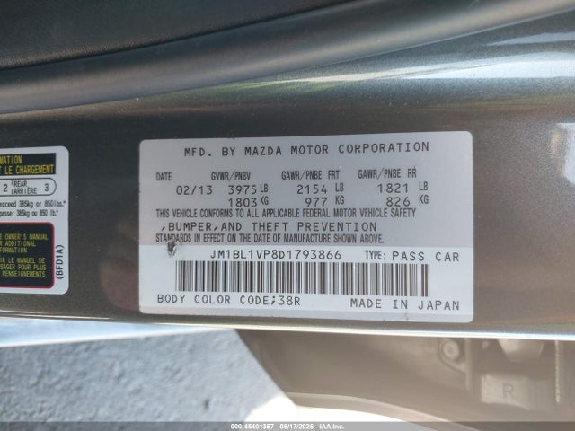 Продаж на аукціоні авто 2013 Mazda Mazda3 I Touring, vin: JM1BL1VP8D1793866, номер лоту: 45401357