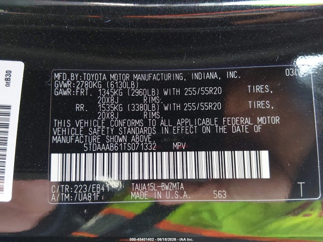 45401402 :رقم المزاد ، 5TDAAAB61TS071332 vin ، 2026 Lexus Tx 350 Premium مزاد بيع