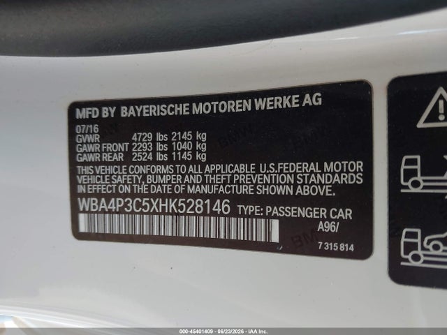 2017 Bmw 440i Xdrive მანქანა იყიდება აუქციონზე, vin: WBA4P3C5XHK528146, აუქციონის ნომერი: 45401409