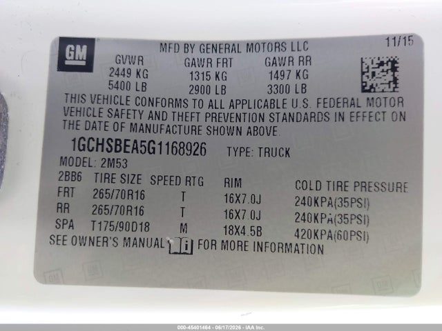 Chevrolet Colorado Wt 2016 1GCHSBEA5G1168926 Image 9