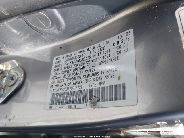 Продажа на аукционе авто 2007 Honda Cr-v Lx, vin: JHLRE38357C013721, номер лота: 45401477