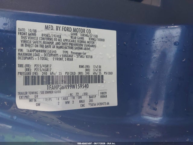 Aukcja sprzedaży 2009 Ford Focus Ses, vin: 1FAHP36N99W159540, numer aukcji: 45401497