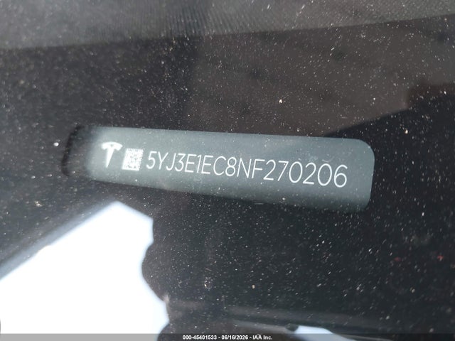 45401533 :رقم المزاد ، 5YJ3E1EC8NF270206 vin ، 2022 Tesla Model 3 Performance Dual Motor All-wheel Drive مزاد بيع