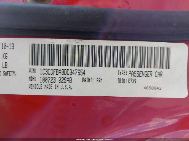 2013 Dodge Dart Sxt მანქანა იყიდება აუქციონზე, vin: 1C3CDFBA8DD347654, აუქციონის ნომერი: 45401539