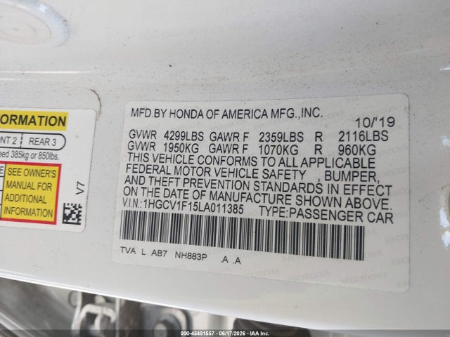 Honda ACCORD LX 2020 1HGCV1F15LA011385 Image 9
