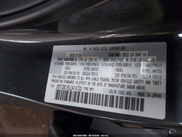Aukcja sprzedaży 2020 Mazda Cx-9 Touring, vin: JM3TCBCY6L0414722, numer aukcji: 45401566