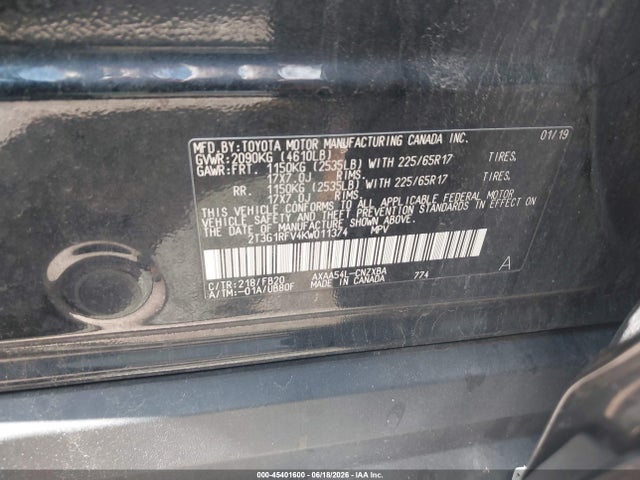 Auction sale of the 2019 Toyota Rav4 Le, vin: 2T3G1RFV4KW011374, lot number: 45401600
