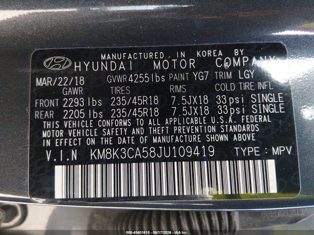Hyundai Kona Limited 2018 KM8K3CA58JU109419 Image 9
