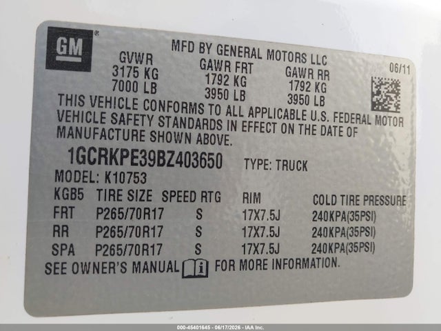 Aukcja sprzedaży 2011 Chevrolet Silverado 1500 Work Truck, vin: 1GCRKPE39BZ403650, numer aukcji: 45401645