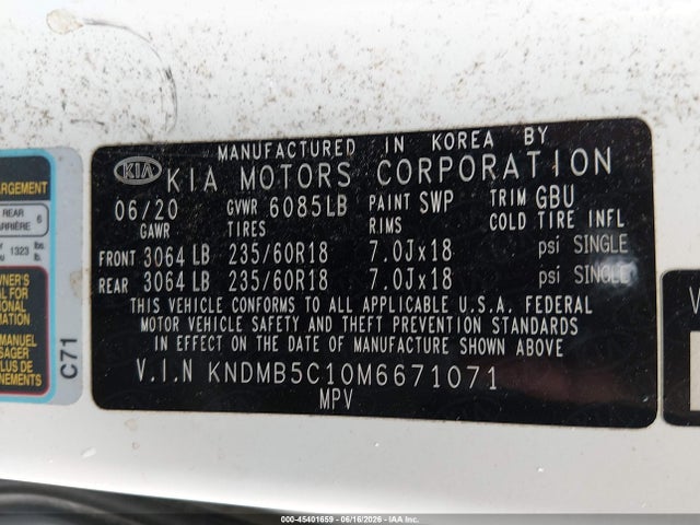 Продаж на аукціоні авто 2021 Kia Sedona Ex, vin: KNDMB5C10M6671071, номер лоту: 45401659
