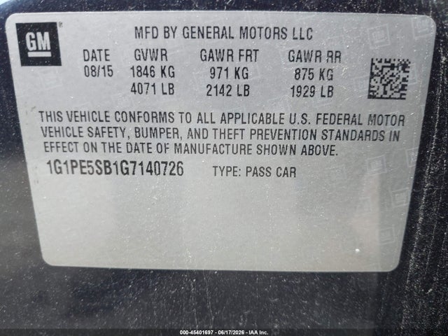1G1PE5SB1G7140726 Chevrolet Cruze Limited 1lt Auto