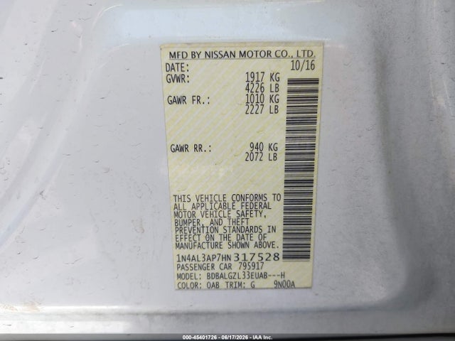 1N4AL3AP7HN317528 Nissan Altima 2.5 S