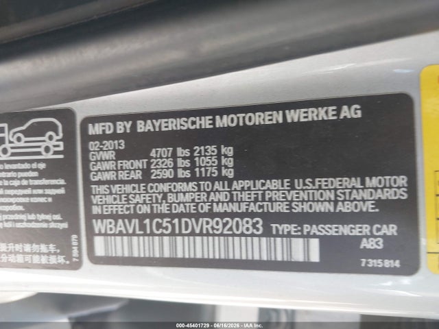 Aukcja sprzedaży 2013 Bmw X1 Xdrive28i, vin: WBAVL1C51DVR92083, numer aukcji: 45401729