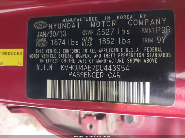 Aukcja sprzedaży 2013 Hyundai Accent Gls, vin: KMHCU4AE7DU443954, numer aukcji: 45401733