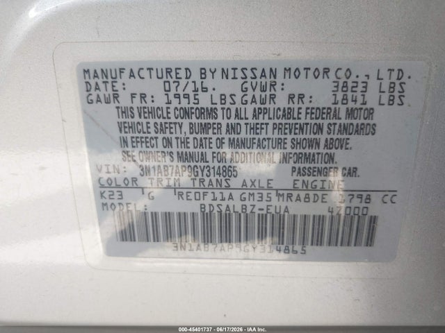 Nissan SENTRA S 2016 3N1AB7AP9GY314865 Image 9