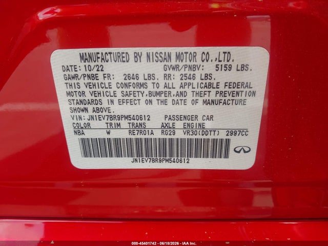 Продажа на аукционе авто 2023 Infiniti Q50 Luxe Awd, vin: JN1EV7BR9PM540612, номер лота: 45401742