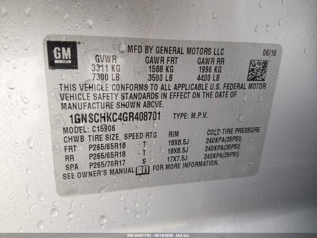 Chevrolet Suburban Lt 2016 1GNSCHKC4GR408701 Image 9
