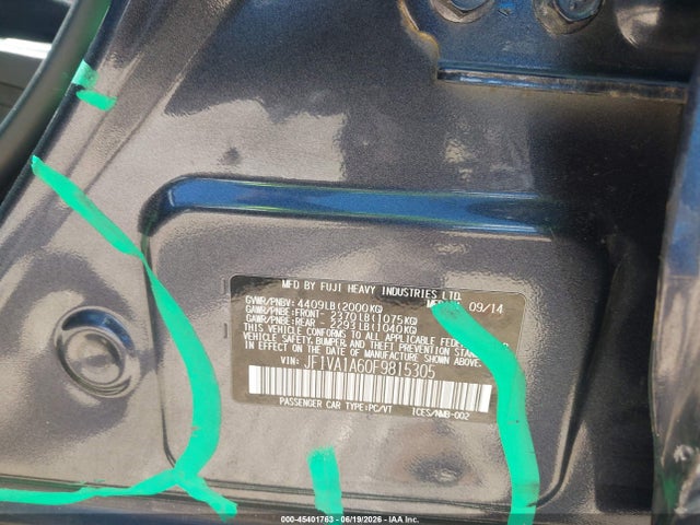 45401763 :رقم المزاد ، JF1VA1A60F9815305 vin ، 2015 Subaru Wrx مزاد بيع