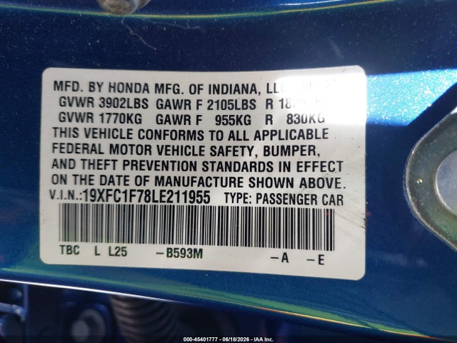 Honda Civic Ex-l 2020 19XFC1F78LE211955 Image 9
