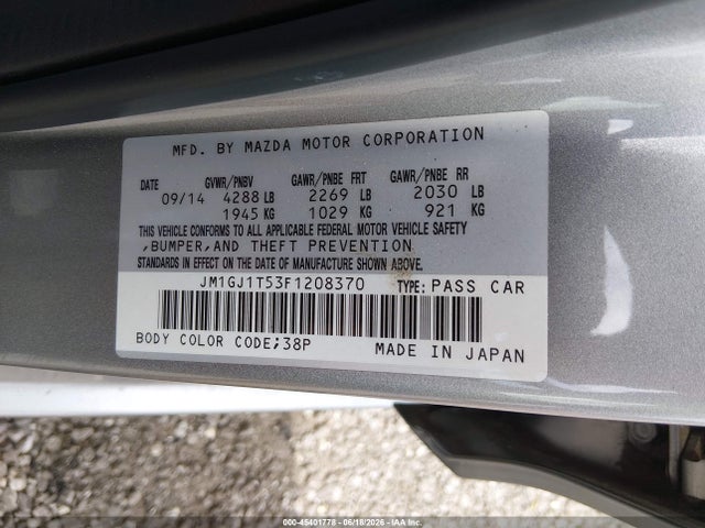 45401778 :رقم المزاد ، JM1GJ1T53F1208370 vin ، 2015 Mazda Mazda6 I Touring مزاد بيع