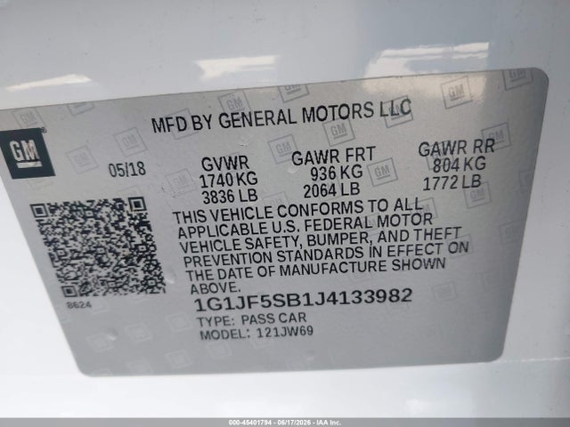 Chevrolet Sonic Premier Auto 2018 1G1JF5SB1J4133982 Image 9