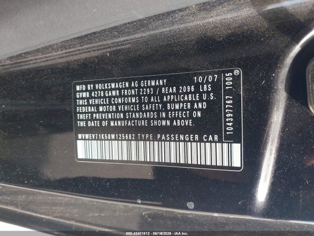 Продажа на аукционе авто 2008 Volkswagen Gti 2-door, vin: WVWEV71K58W125682, номер лота: 45401812