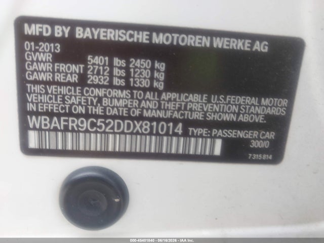 Aukcja sprzedaży 2013 Bmw 550i, vin: WBAFR9C52DDX81014, numer aukcji: 45401840