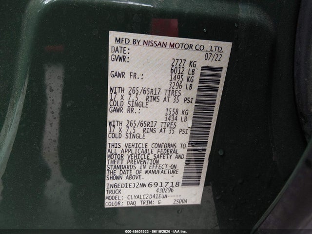 Nissan Frontier Sv 4x2 2022 1N6ED1EJ2NN691718 Image 9