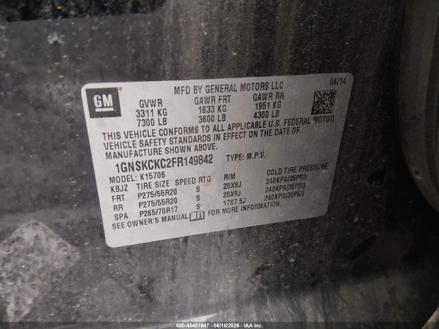 Chevrolet Tahoe Ltz 2015 1GNSKCKC2FR149842 Image 9