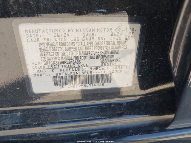 Продаж на аукціоні авто 2024 Nissan Versa 1.6 Sv, vin: 3N1CN8EV9RL916485, номер лоту: 45401963