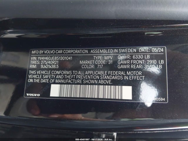 YV4H60JE8S1301041 Volvo Xc90 Plug-in Hybrid T8 Plus 6-seater
