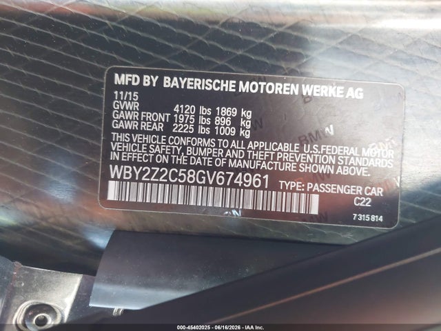 Aukcja sprzedaży 2016 Bmw I8, vin: WBY2Z2C58GV674961, numer aukcji: 45402025