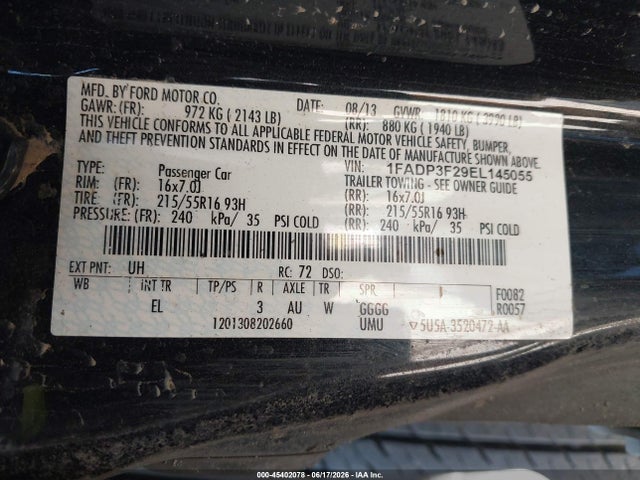 Aukcja sprzedaży 2014 Ford Focus Se, vin: 1FADP3F29EL145055, numer aukcji: 45402078