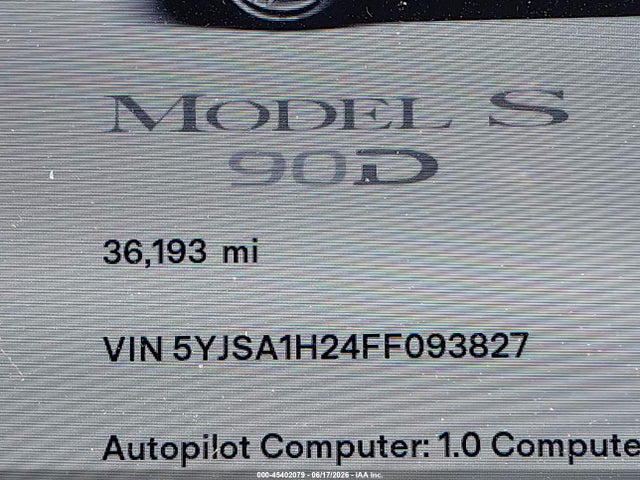 Aukcja sprzedaży 2015 Tesla Model S 70d/85d/p85d, vin: 5YJSA1H24FF093827, numer aukcji: 45402079