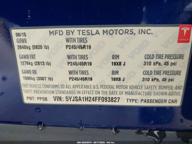 Aukcja sprzedaży 2015 Tesla Model S 70d/85d/p85d, vin: 5YJSA1H24FF093827, numer aukcji: 45402079