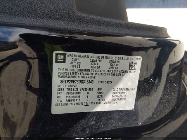 45402111 :رقم المزاد ، 3GTP2VE76DG316340 vin ، 2013 Gmc Sierra 1500 Sle مزاد بيع