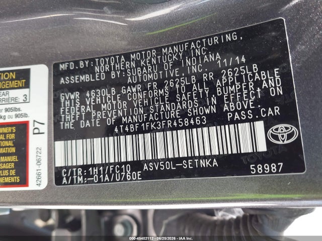 Toyota CAMRY LE 2015 4T4BF1FK3FR458463 Image 9