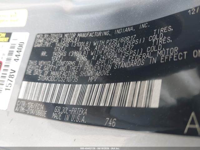 Aukcja sprzedaży 2012 Toyota Sienna Le V6 8 Passenger, vin: 5TDKK3DC7CS210735, numer aukcji: 45402126