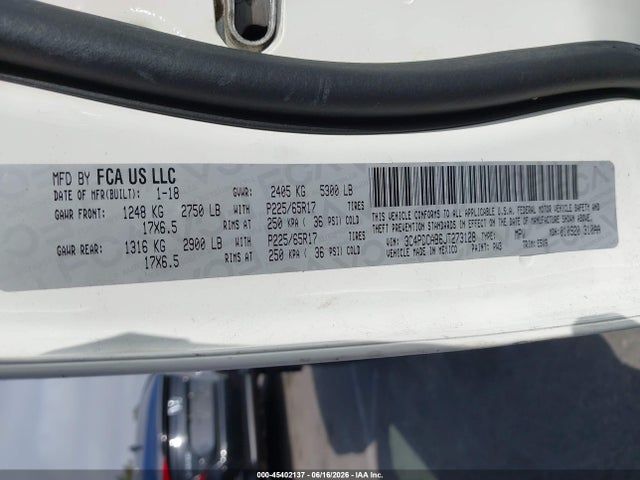 Aukcja sprzedaży 2018 Dodge Journey Se, vin: 3C4PDCAB6JT273128, numer aukcji: 45402137