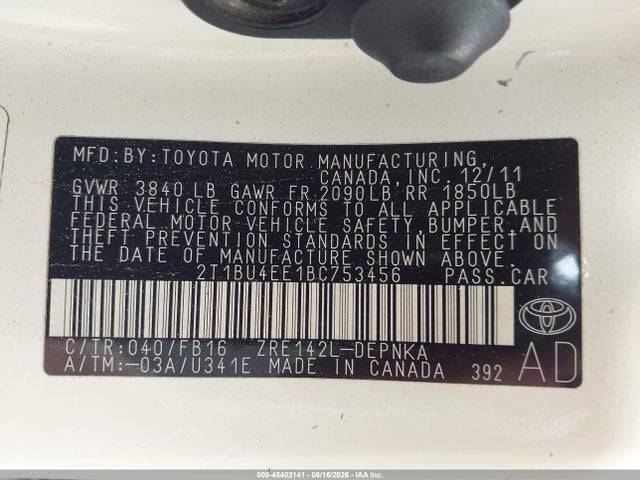 Aukcja sprzedaży 2011 Toyota Corolla Le, vin: 2T1BU4EE1BC753456, numer aukcji: 45402141