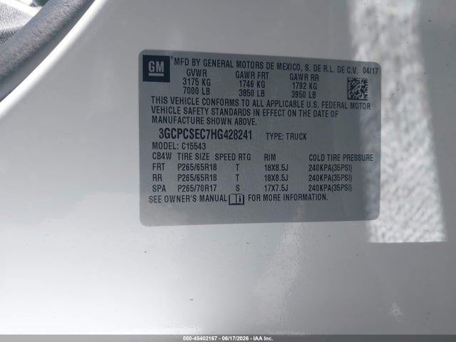 3GCPCSEC7HG428241 Chevrolet Silverado 1500 1lz