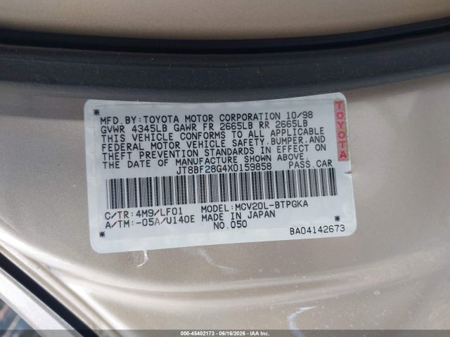 Aukcja sprzedaży 1999 Lexus Es 300, vin: JT8BF28G4X0159858, numer aukcji: 45402173