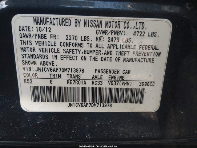 Продаж на аукціоні авто 2013 Infiniti G37 Journey, vin: JN1CV6AP7DM713976, номер лоту: 45402194