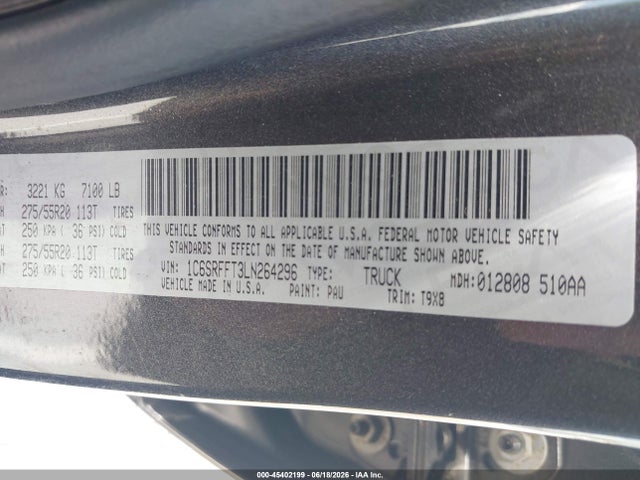 2020 Ram 1500 Big Horn  4x4 5'7 Box მანქანა იყიდება აუქციონზე, vin: 1C6SRFFT3LN264296, აუქციონის ნომერი: 45402199