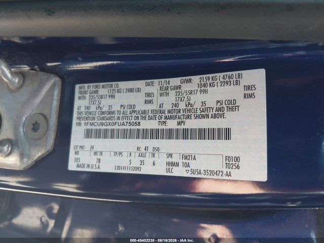 Ford ESCAPE SE 2015 1FMCU9GX0FUA75058 Image 9