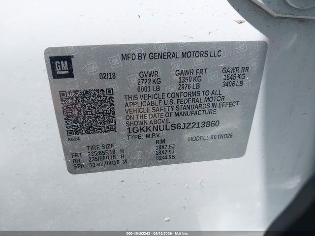 Продаж на аукціоні авто 2018 Gmc Acadia Slt-1, vin: 1GKKNULS6JZ213860, номер лоту: 45402243