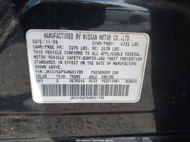 45402322 :رقم المزاد ، JN1CV6AP5AM401795 vin ، 2010 Infiniti G37 Journey مزاد بيع