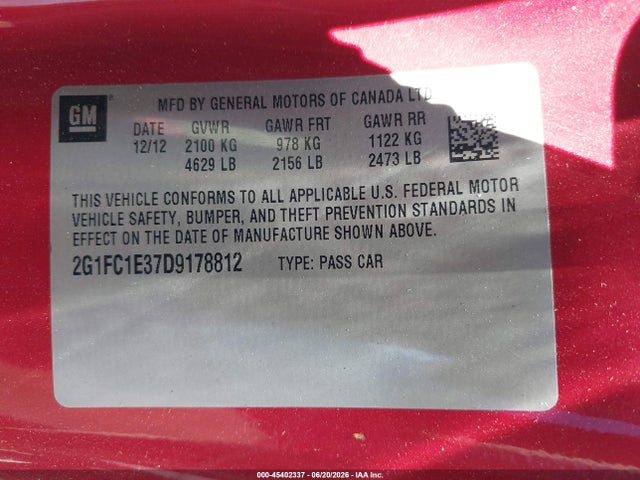 Продажа на аукционе авто 2013 Chevrolet Camaro 2lt, vin: 2G1FC1E37D9178812, номер лота: 45402337